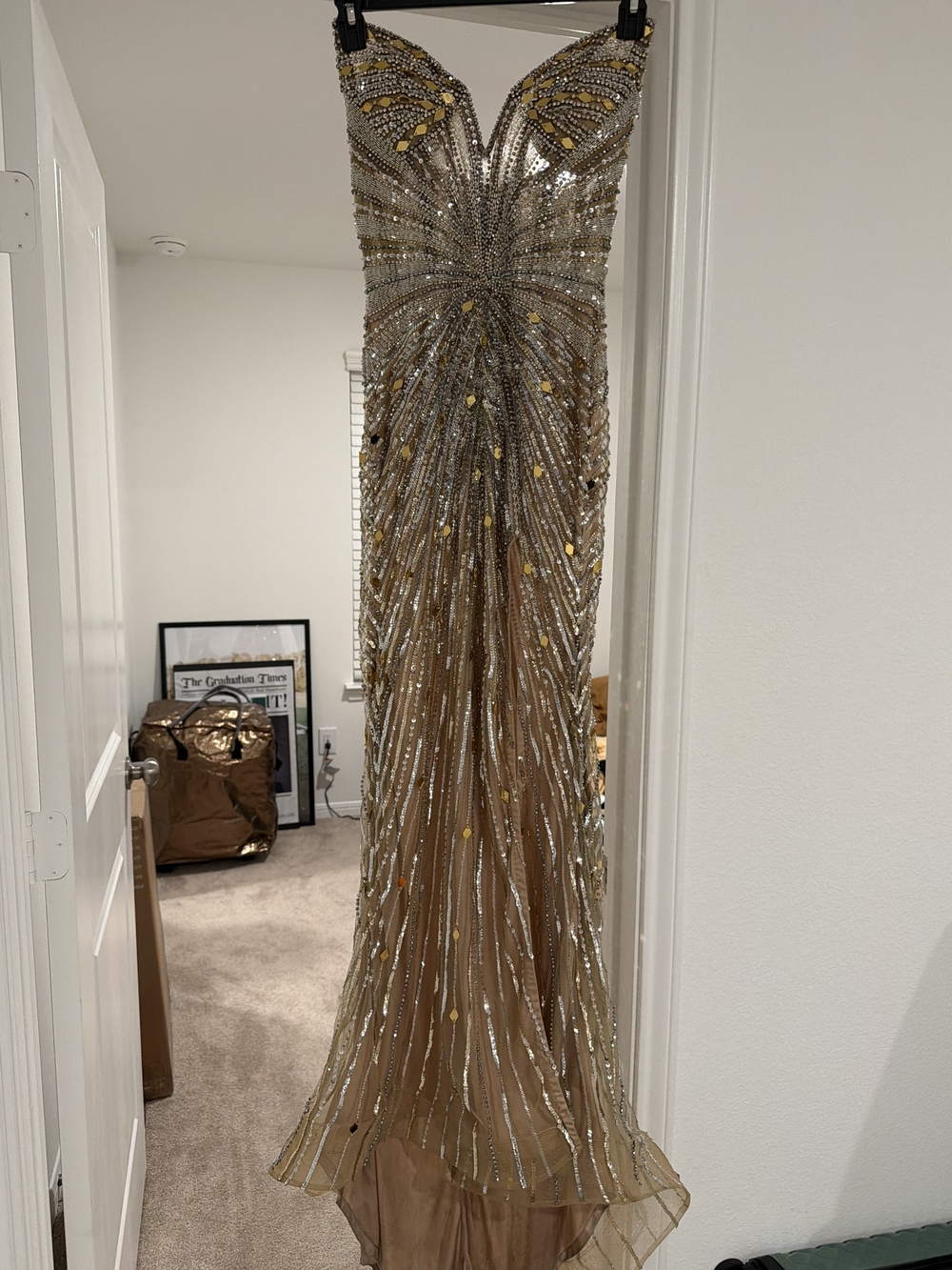 Portia and Scarlett Gold and Silver Beaded Prom Gown